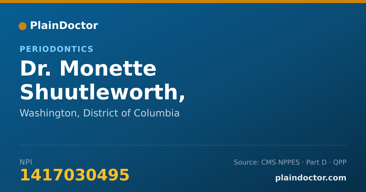 Shareable card for Monette Shuutleworth, DDS/PERIODONTIST - Periodontics, Washington, DC