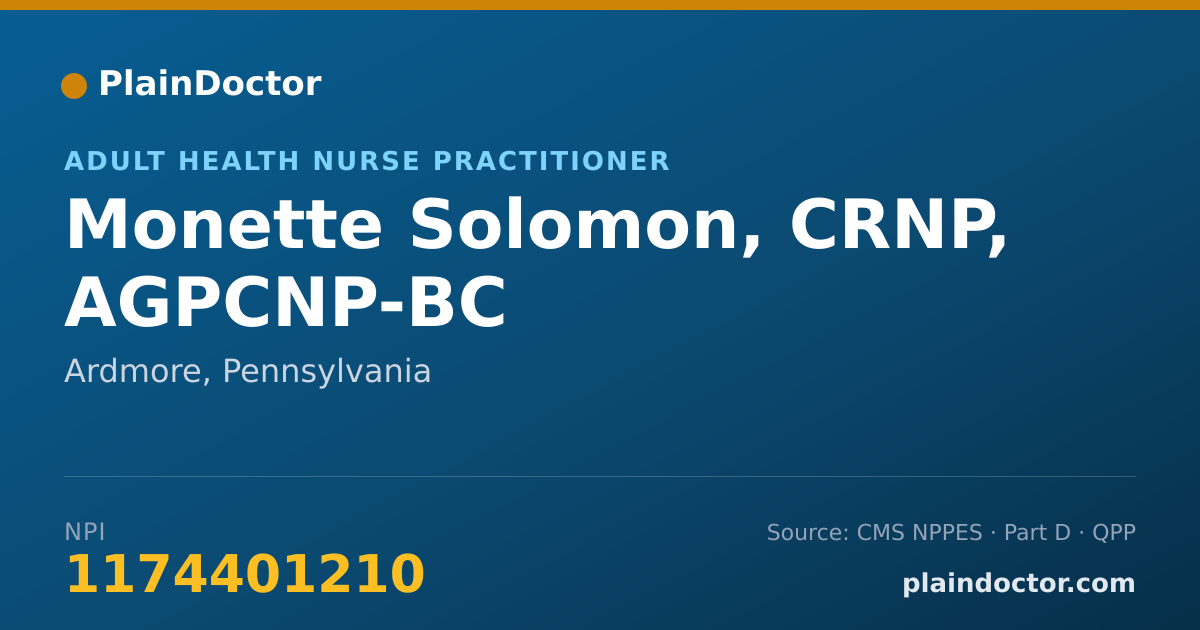 Shareable card for Monette Solomon, CRNP,  AGPCNP-BC - Adult Health Nurse Practitioner, Ardmore, PA