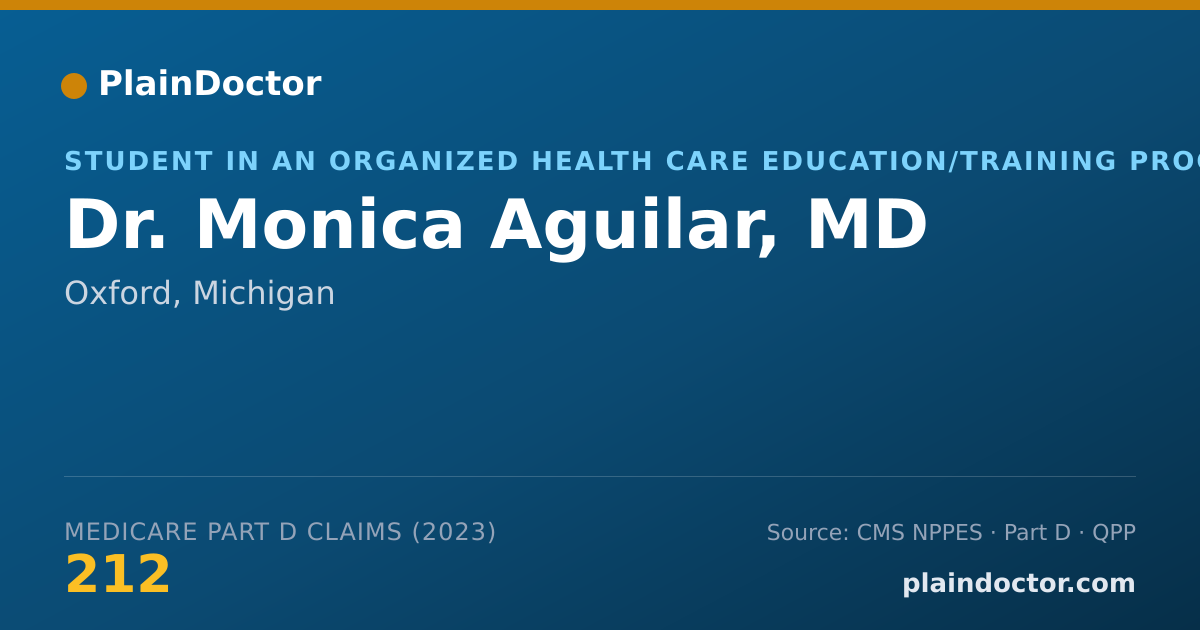 Shareable card for Monica Aguilar, MD - Student in an Organized Health Care Education/Training Program, Oxford, MI