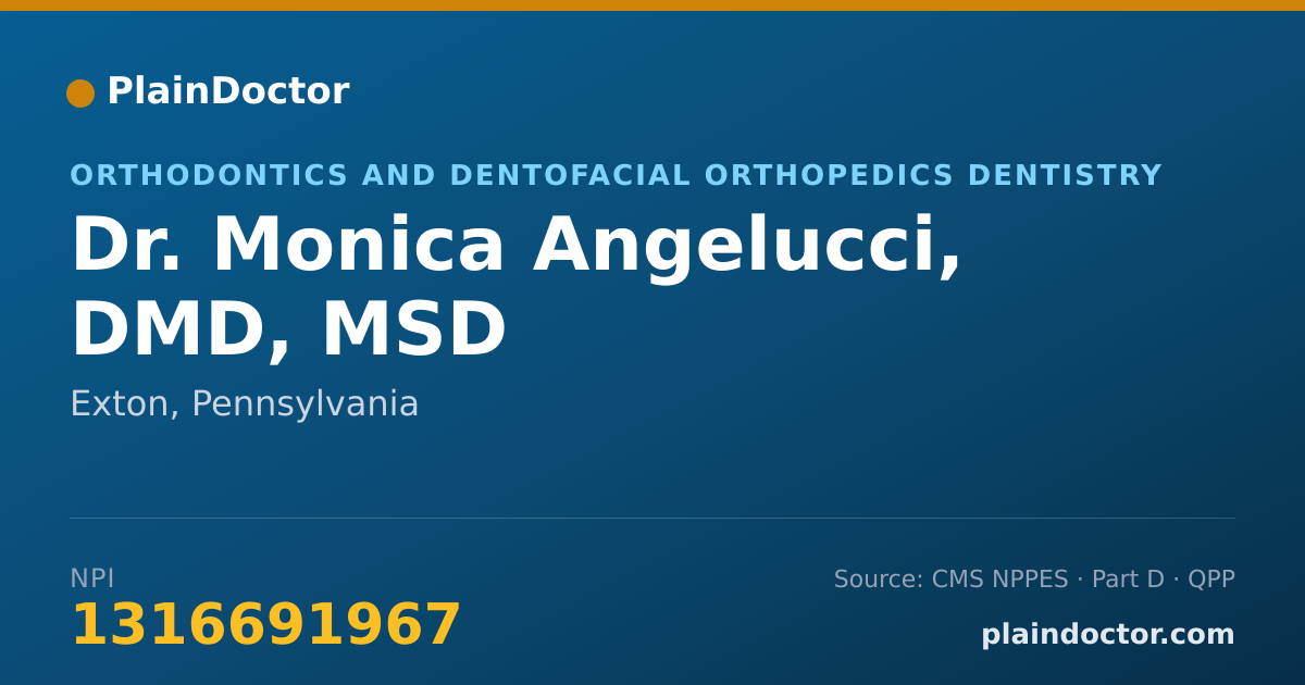 Shareable card for Monica Angelucci, DMD, MSD - Orthodontics and Dentofacial Orthopedics Dentistry, Exton, PA