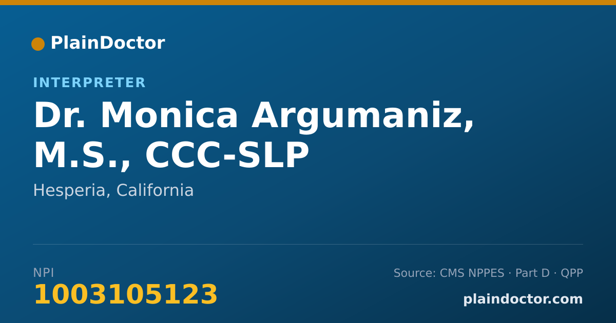 Shareable card for Monica Argumaniz, M.S., CCC-SLP - Interpreter, Hesperia, CA