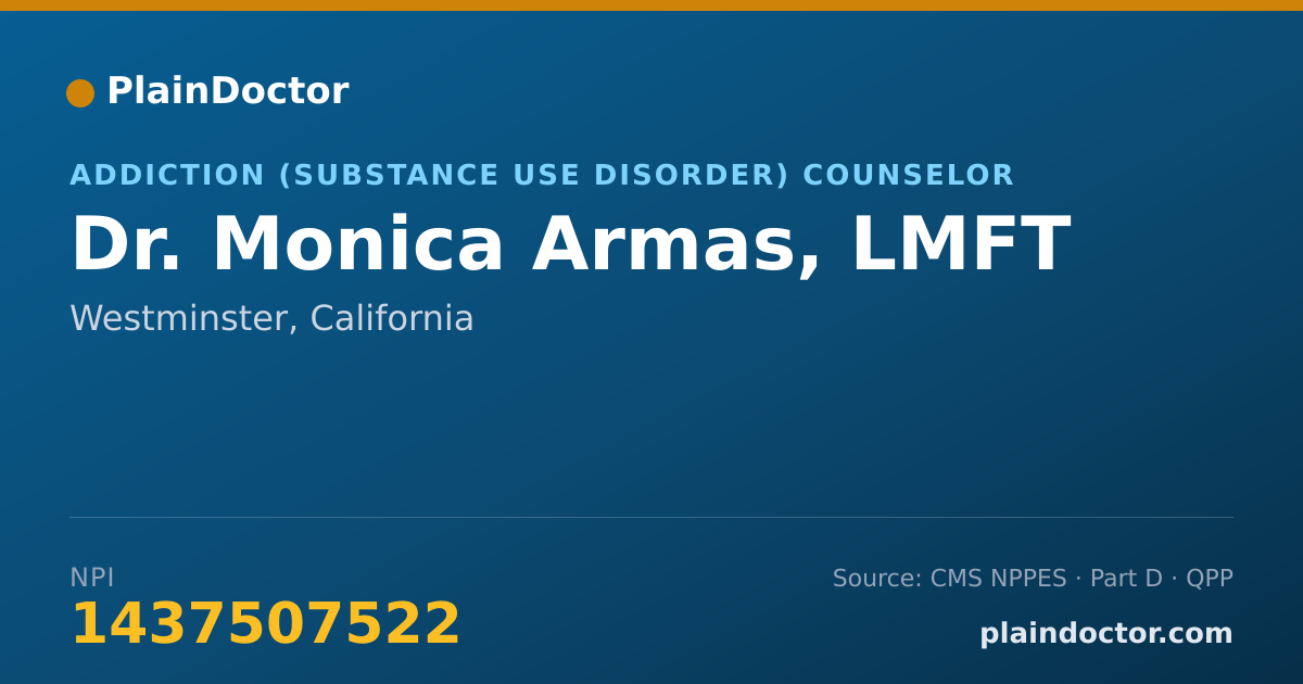 Shareable card for Monica Armas, LMFT - Addiction (Substance Use Disorder) Counselor, Westminster, CA