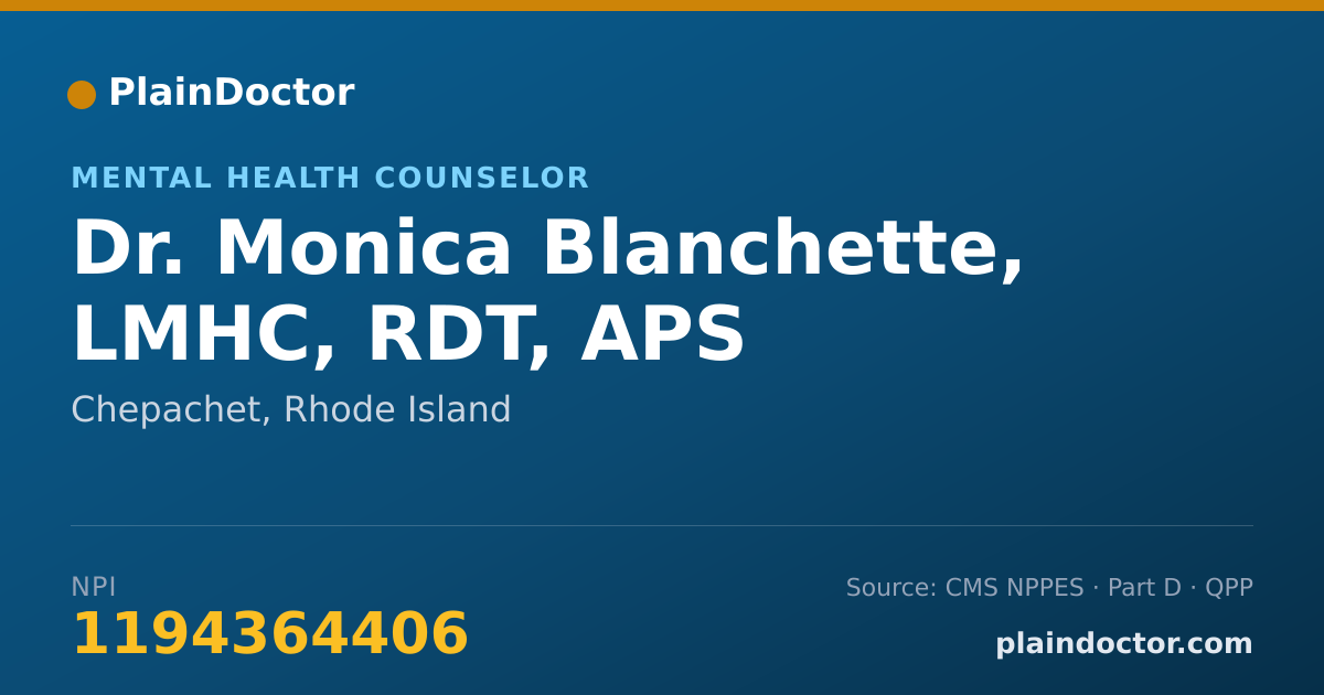 Shareable card for Monica Blanchette, LMHC, RDT, APS - Mental Health Counselor, Chepachet, RI