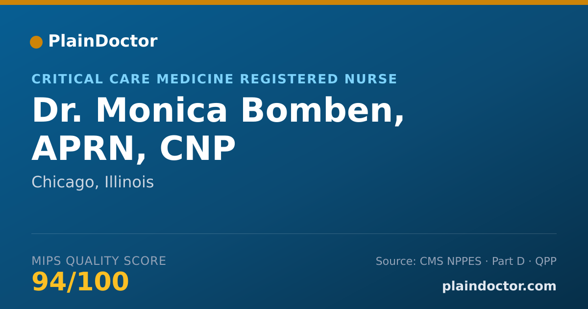 Shareable card for Monica Bomben, APRN, CNP - Critical Care Medicine Registered Nurse, Chicago, IL