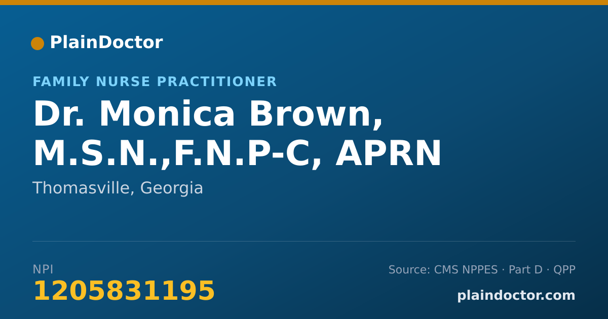 Shareable card for Monica Brown, M.S.N.,F.N.P-C, APRN - Family Nurse Practitioner, Thomasville, GA
