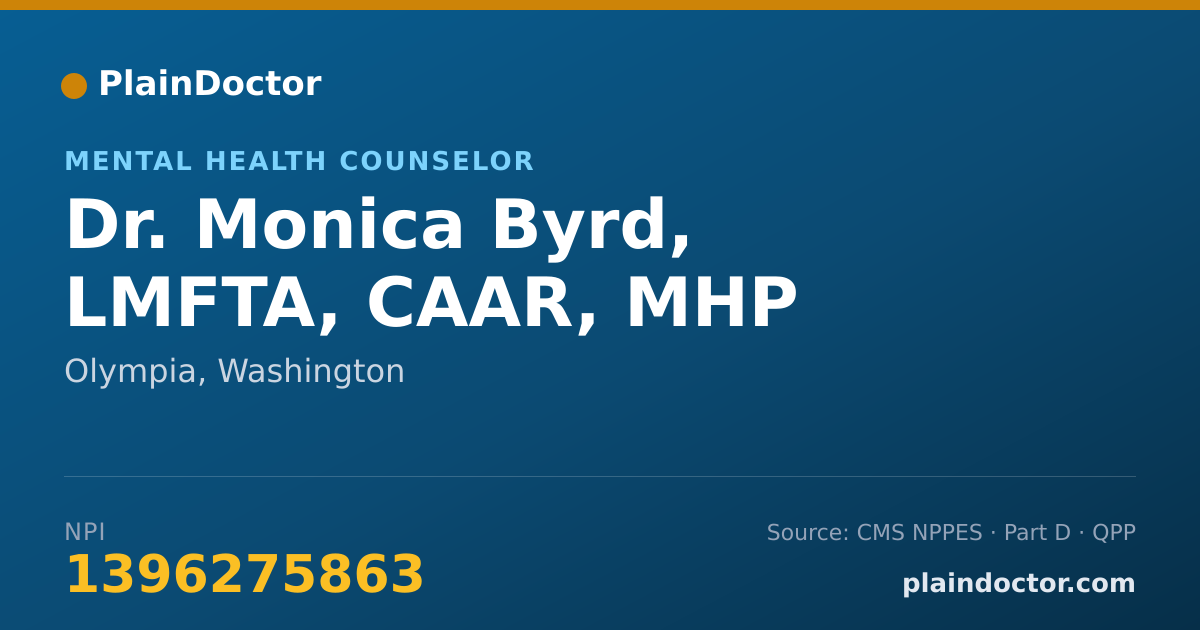 Shareable card for Monica Byrd, LMFTA, CAAR, MHP - Mental Health Counselor, Olympia, WA