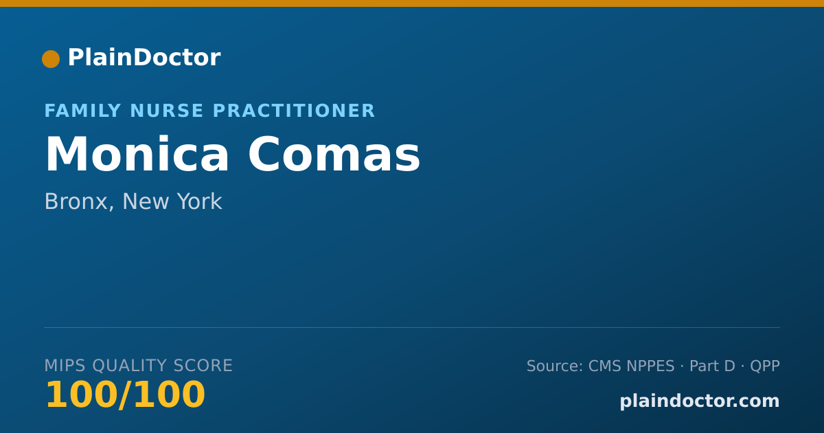 Shareable card for Monica Comas - Family Nurse Practitioner, Bronx, NY