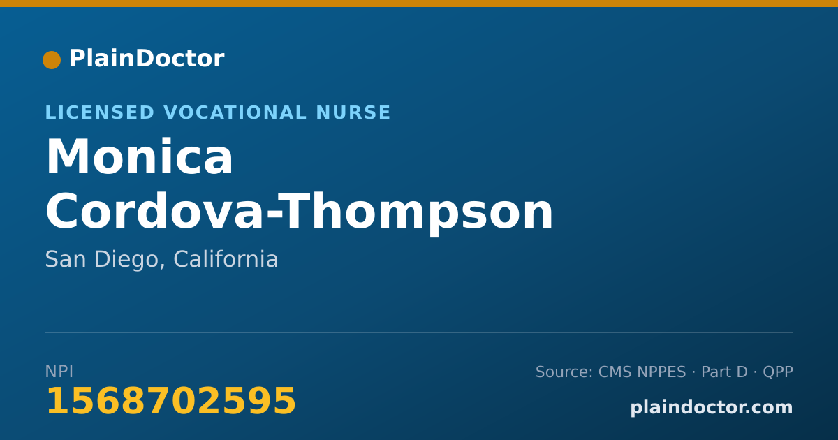Shareable card for Monica Cordova-Thompson - Licensed Vocational Nurse, San Diego, CA