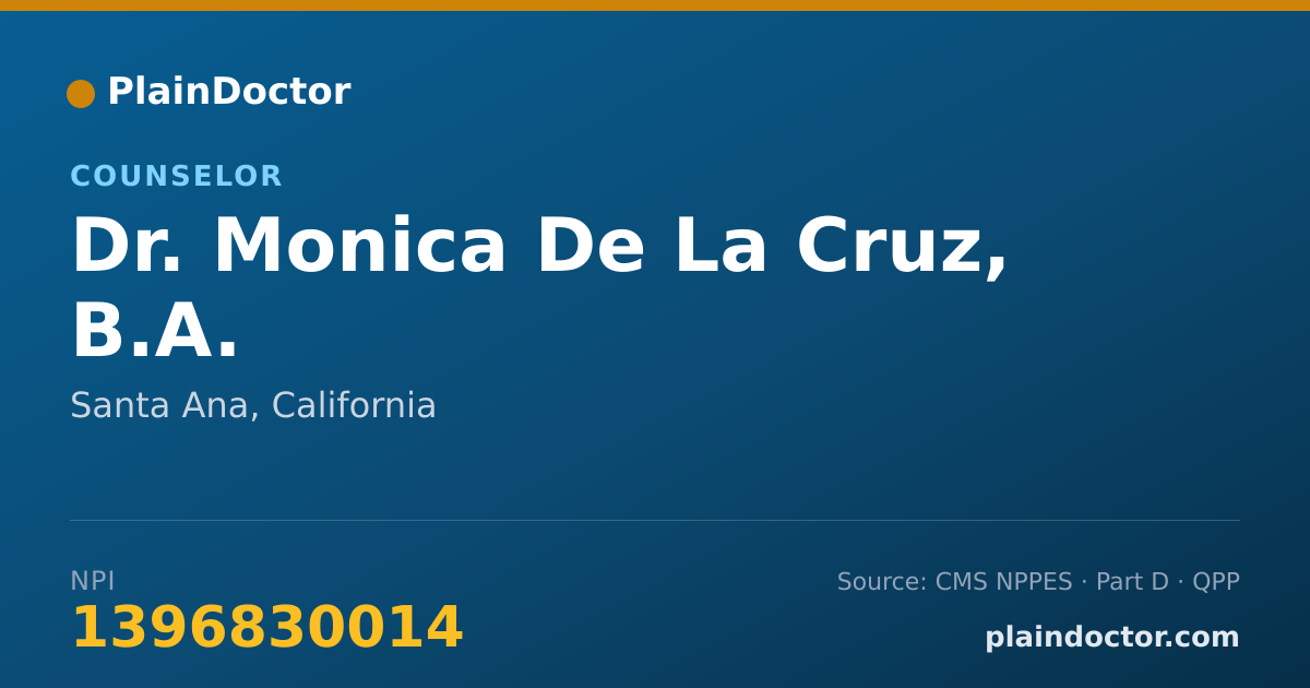 Shareable card for Monica De La Cruz, B.A. - Counselor, Santa Ana, CA