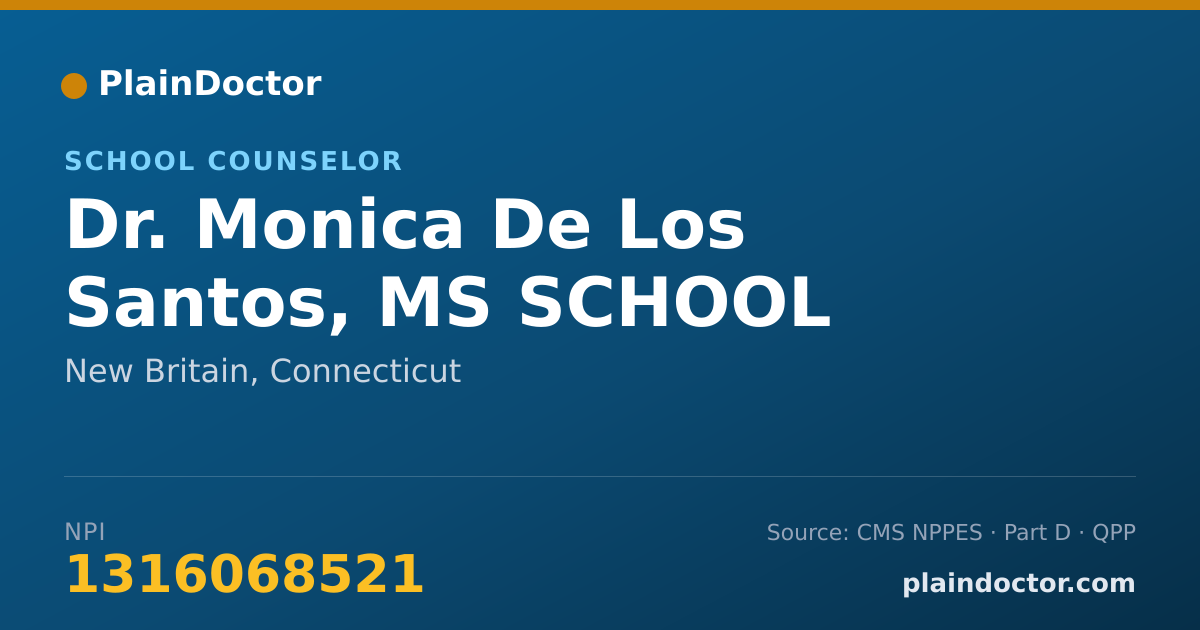 Shareable card for Monica De Los Santos, MS SCHOOL COUNSELOR - School Counselor, New Britain, CT