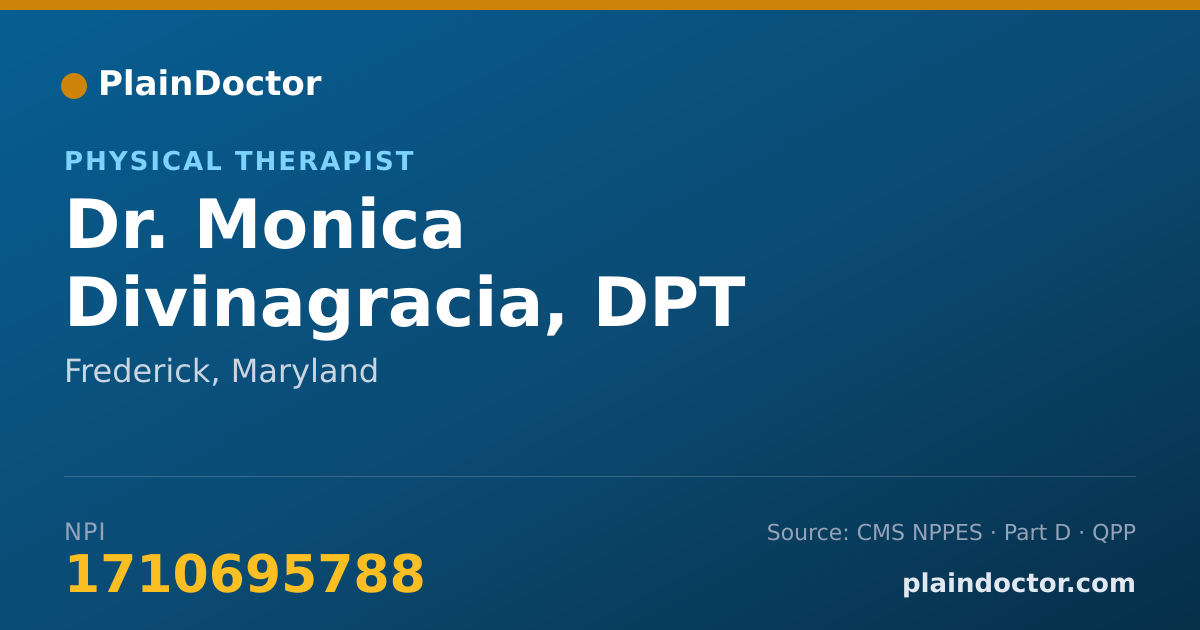 Shareable card for Monica Divinagracia, DPT - Physical Therapist, Frederick, MD