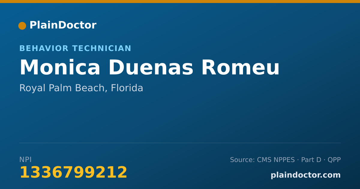 Shareable card for Monica Duenas Romeu - Behavior Technician, Royal Palm Beach, FL