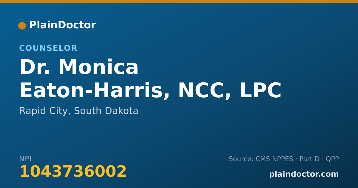 Shareable card for Monica Eaton-Harris, NCC, LPC - Counselor, Rapid City, SD