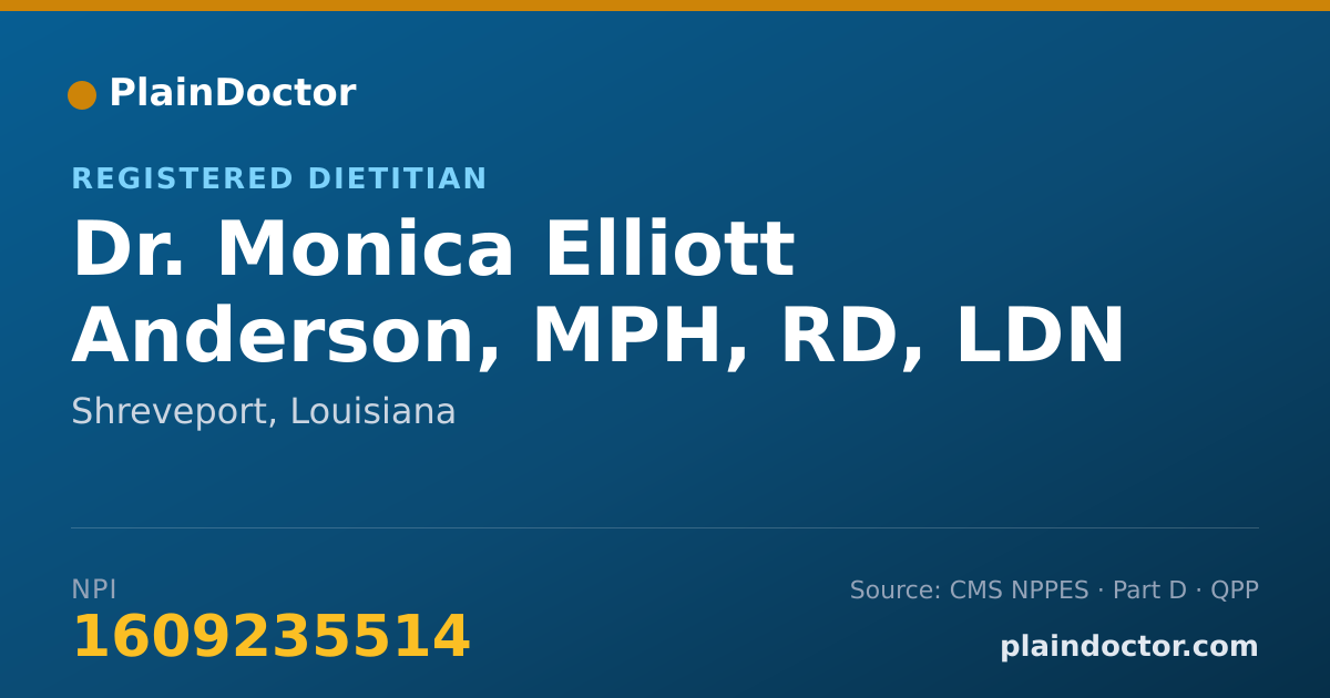 Shareable card for Monica Elliott Anderson, MPH, RD, LDN - Registered Dietitian, Shreveport, LA
