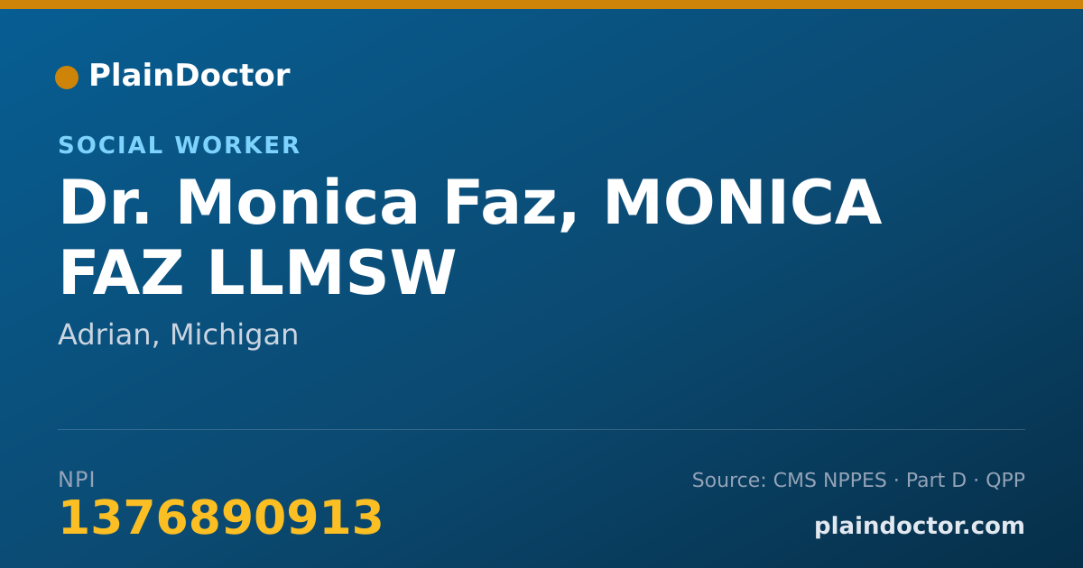 Shareable card for Monica Faz, MONICA  FAZ LLMSW - Social Worker, Adrian, MI