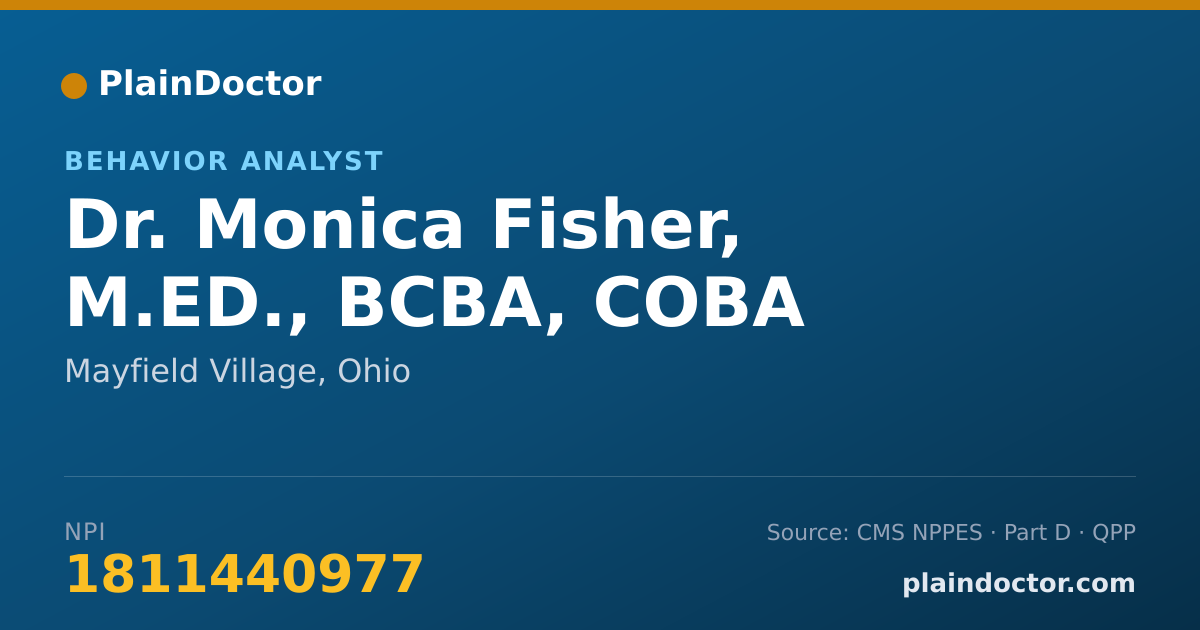 Shareable card for Monica Fisher, M.ED., BCBA, COBA - Behavior Analyst, Mayfield Village, OH