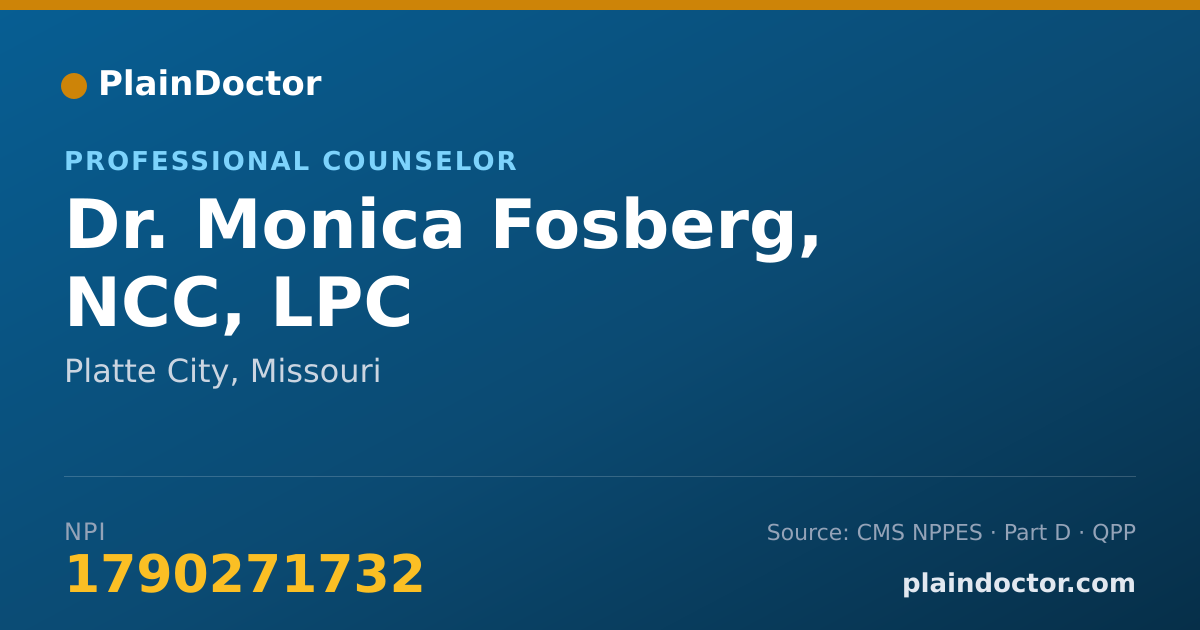Shareable card for Monica Fosberg, NCC, LPC - Professional Counselor, Platte City, MO