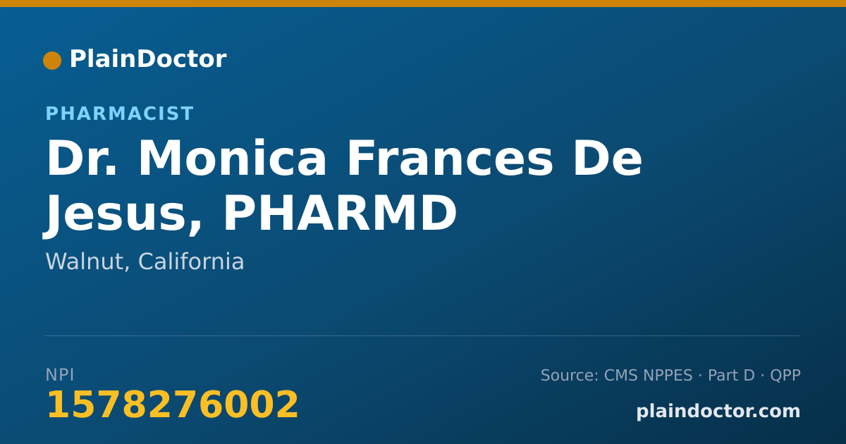 Shareable card for Monica Frances De Jesus, PHARMD - Pharmacist, Walnut, CA