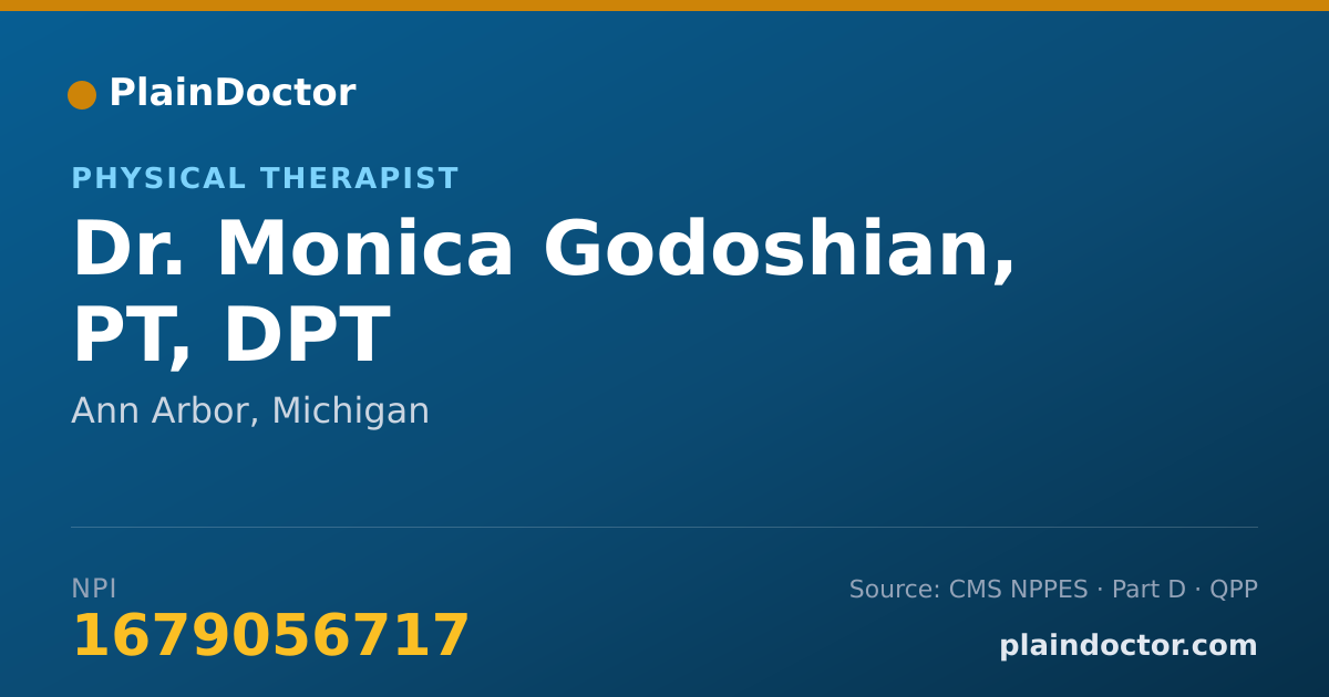 Shareable card for Monica Godoshian, PT, DPT - Physical Therapist, Ann Arbor, MI
