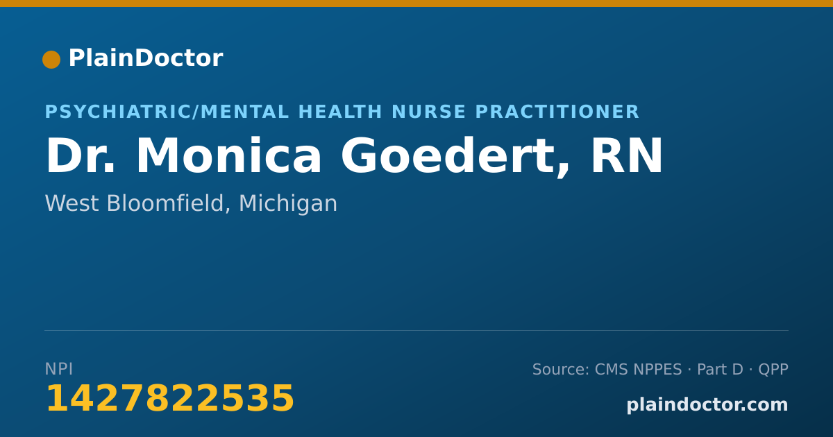 Shareable card for Monica Goedert, RN - Psychiatric/Mental Health Nurse Practitioner, West Bloomfield, MI