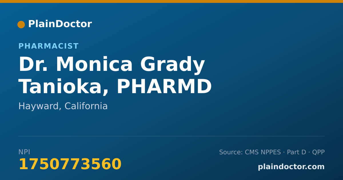 Shareable card for Monica Grady Tanioka, PHARMD - Pharmacist, Hayward, CA