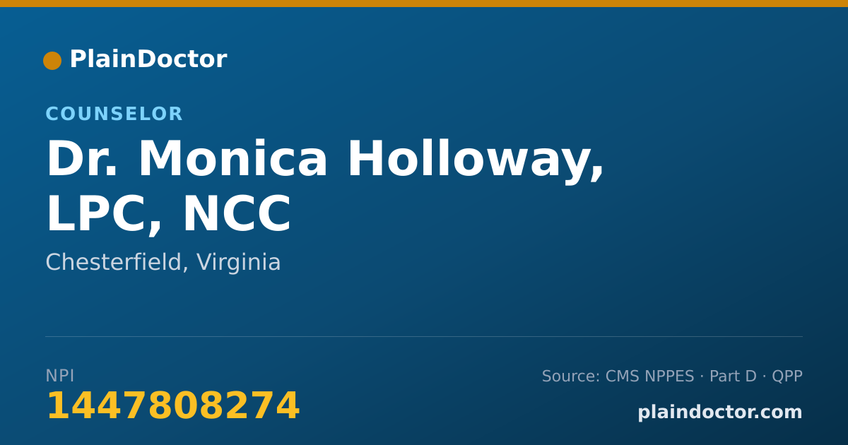 Shareable card for Monica Holloway, LPC, NCC - Counselor, Chesterfield, VA