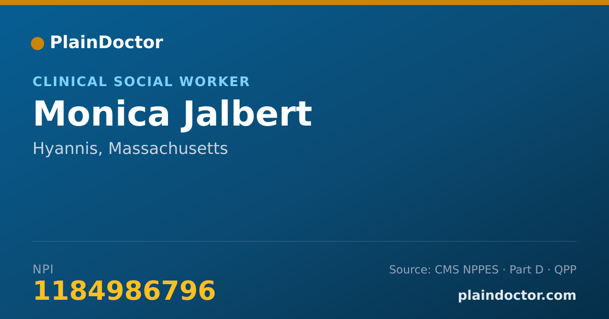 Shareable card for Monica Jalbert - Clinical Social Worker, Hyannis, MA
