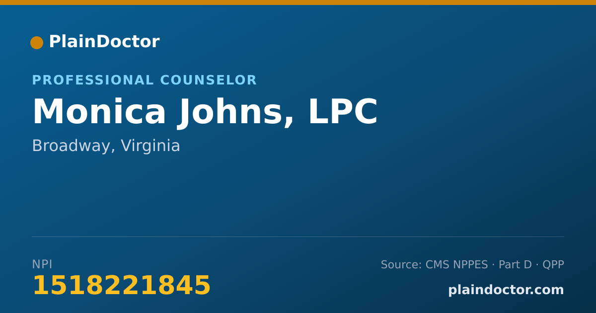 Shareable card for Monica Johns, LPC - Professional Counselor, Broadway, VA