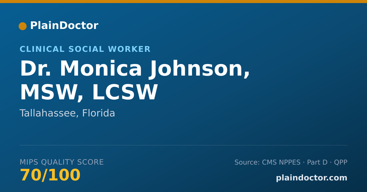 Shareable card for Monica Johnson, MSW, LCSW - Clinical Social Worker, Tallahassee, FL