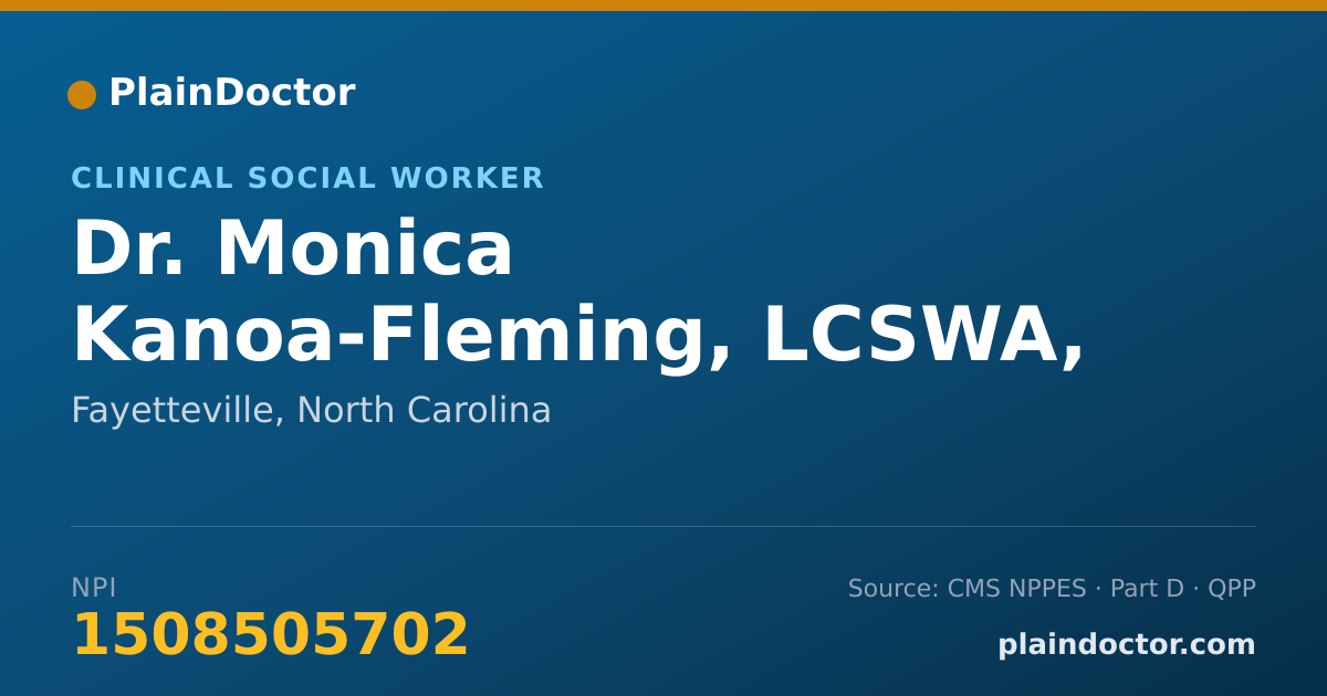 Shareable card for Monica Kanoa-Fleming, LCSWA, LCASA - Clinical Social Worker, Fayetteville, NC