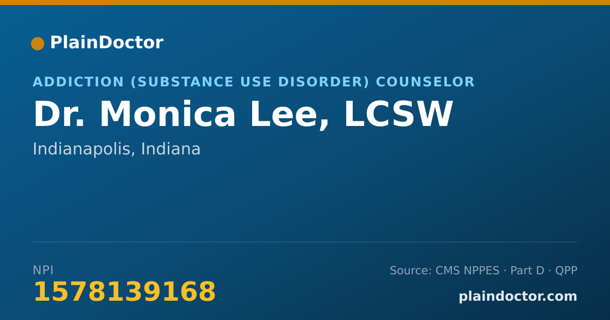 Shareable card for Monica Lee, LCSW - Addiction (Substance Use Disorder) Counselor, Indianapolis, IN