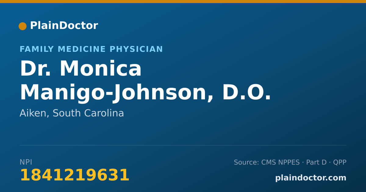 Shareable card for Monica Manigo-Johnson, D.O. - Family Medicine Physician, Aiken, SC
