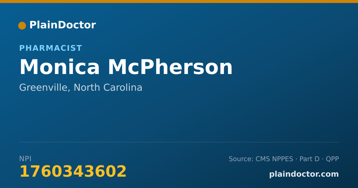 Shareable card for Monica McPherson - Pharmacist, Greenville, NC
