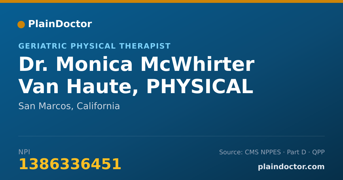 Shareable card for Monica McWhirter Van Haute, PHYSICAL THERAPIST - Geriatric Physical Therapist, San Marcos, CA