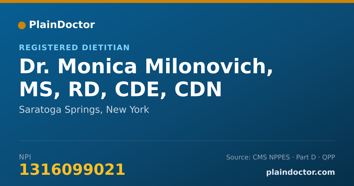 Shareable card for Monica Milonovich, MS, RD, CDE, CDN - Registered Dietitian, Saratoga Springs, NY