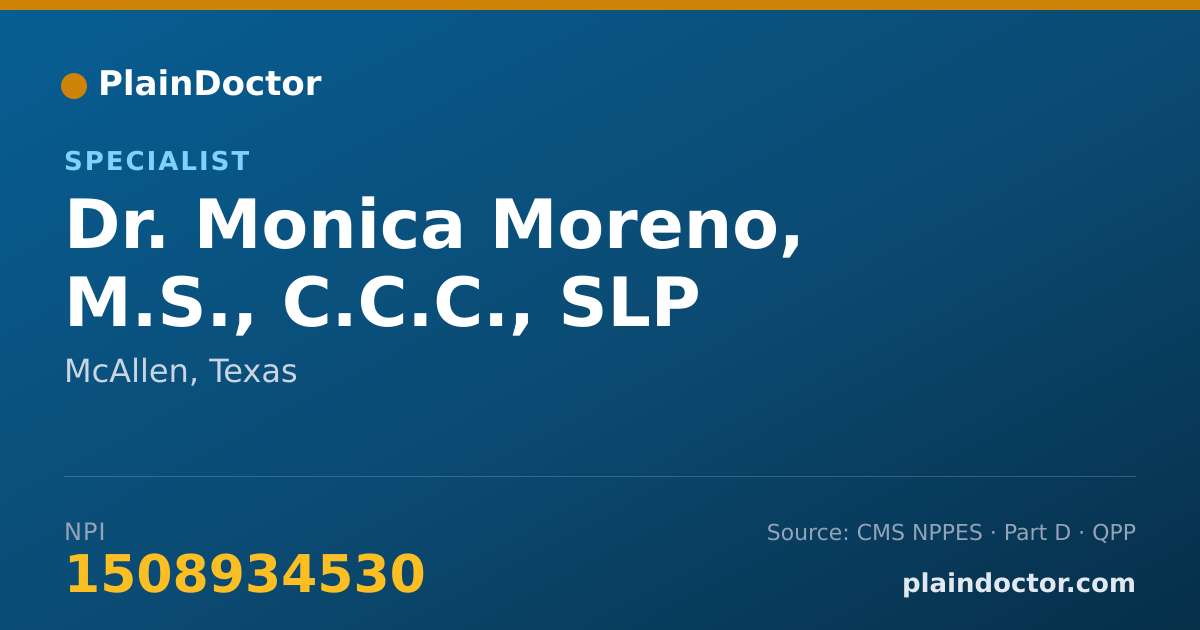 Shareable card for Monica Moreno, M.S., C.C.C., SLP - Specialist, McAllen, TX