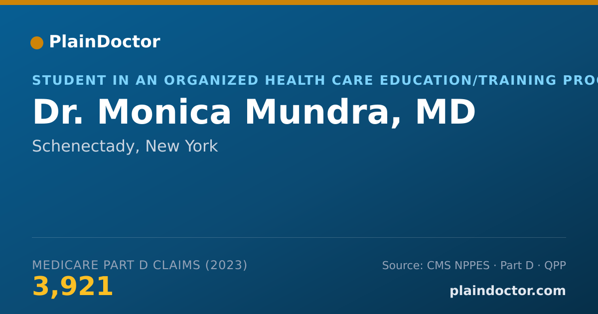 Shareable card for Monica Mundra, MD - Student in an Organized Health Care Education/Training Program, Schenectady, NY