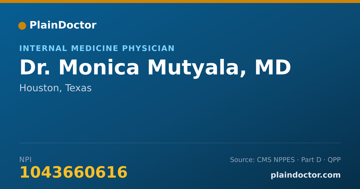 Shareable card for Monica Mutyala, MD - Internal Medicine Physician, Houston, TX