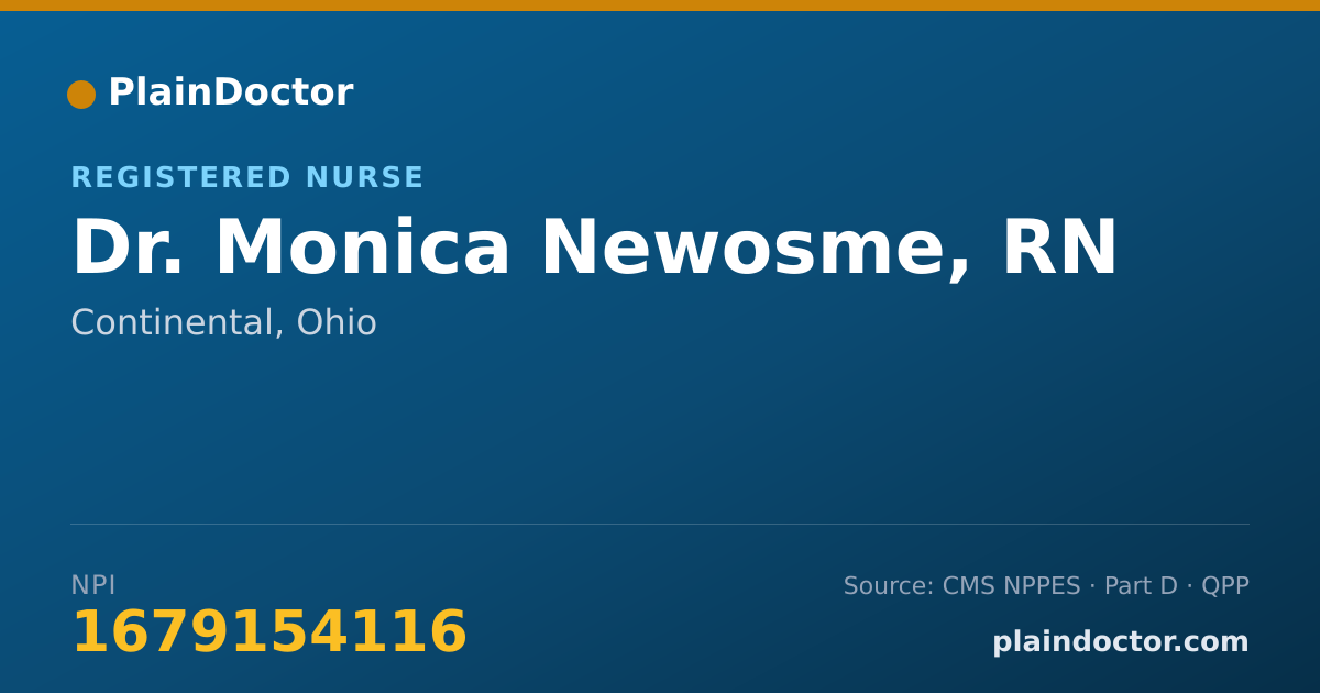 Shareable card for Monica Newosme, RN - Registered Nurse, Continental, OH