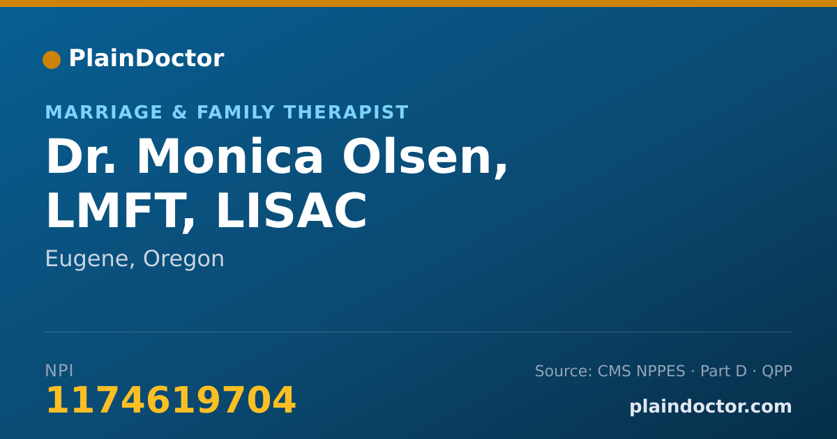 Shareable card for Monica Olsen, LMFT, LISAC - Marriage & Family Therapist, Eugene, OR
