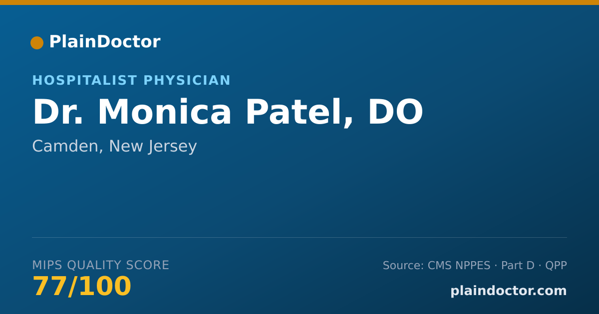 Shareable card for Monica Patel, DO - Hospitalist Physician, Camden, NJ