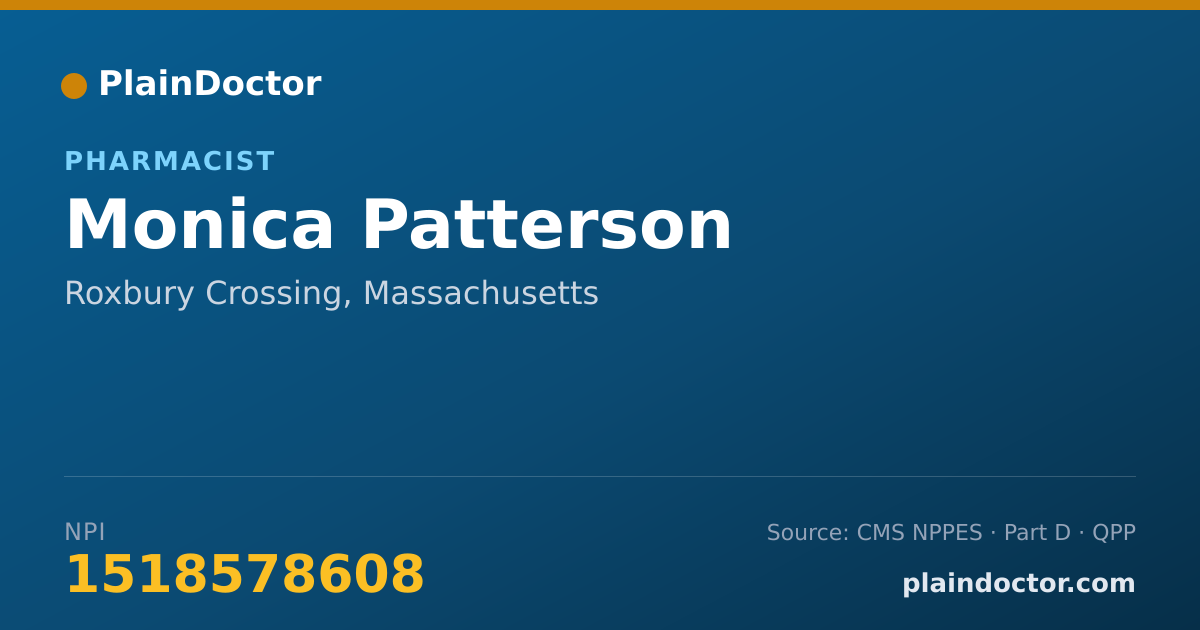 Shareable card for Monica Patterson - Pharmacist, Roxbury Crossing, MA
