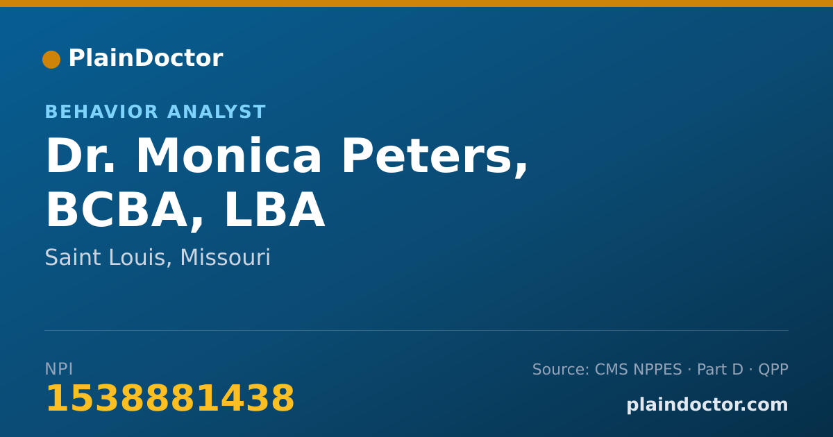 Shareable card for Monica Peters, BCBA, LBA - Behavior Analyst, Saint Louis, MO
