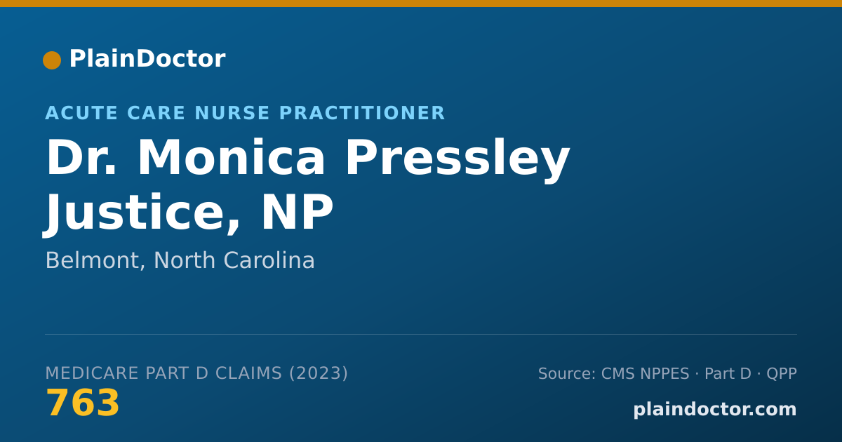 Shareable card for Monica Pressley Justice, NP - Acute Care Nurse Practitioner, Belmont, NC