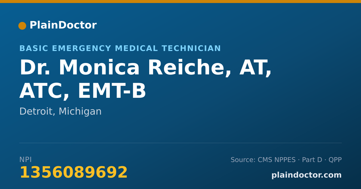 Shareable card for Monica Reiche, AT, ATC, EMT-B - Basic Emergency Medical Technician, Detroit, MI
