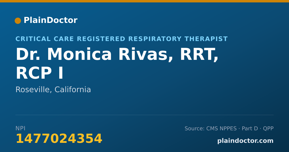 Shareable card for Monica Rivas, RRT, RCP I - Critical Care Registered Respiratory Therapist, Roseville, CA