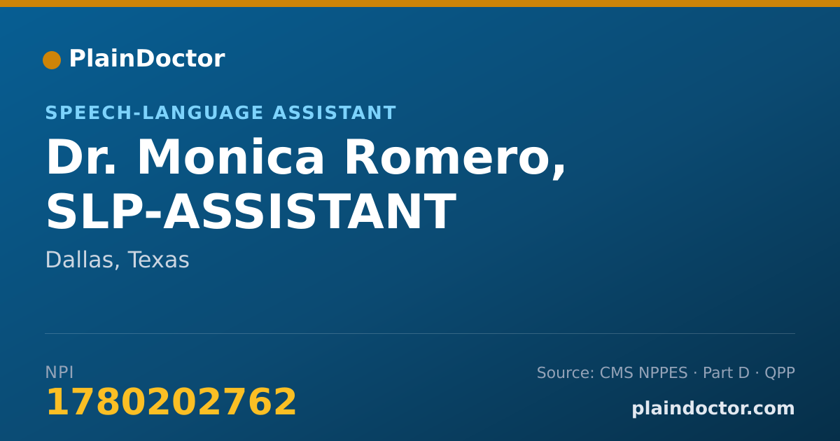 Shareable card for Monica Romero, SLP-ASSISTANT - Speech-Language Assistant, Dallas, TX