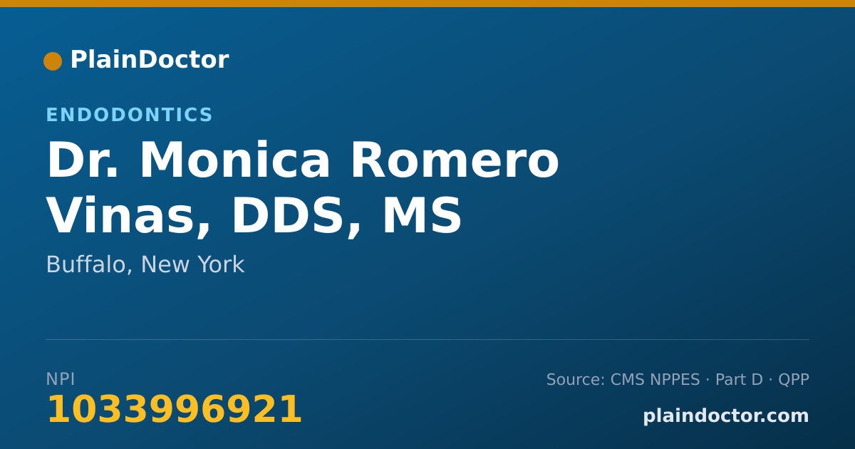 Shareable card for Monica Romero Vinas, DDS, MS - Endodontics, Buffalo, NY