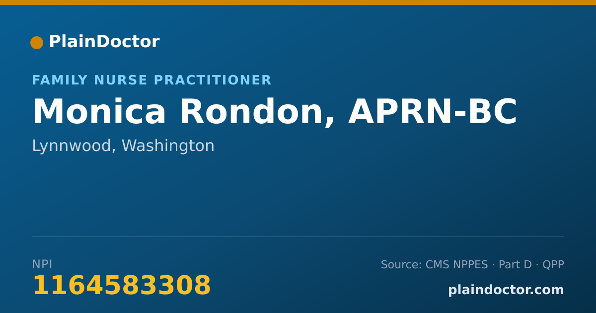 Shareable card for Monica Rondon, APRN-BC - Family Nurse Practitioner, Lynnwood, WA