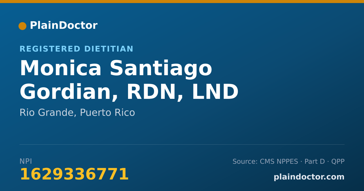 Shareable card for Monica Santiago Gordian, RDN, LND - Registered Dietitian, Rio Grande, PR